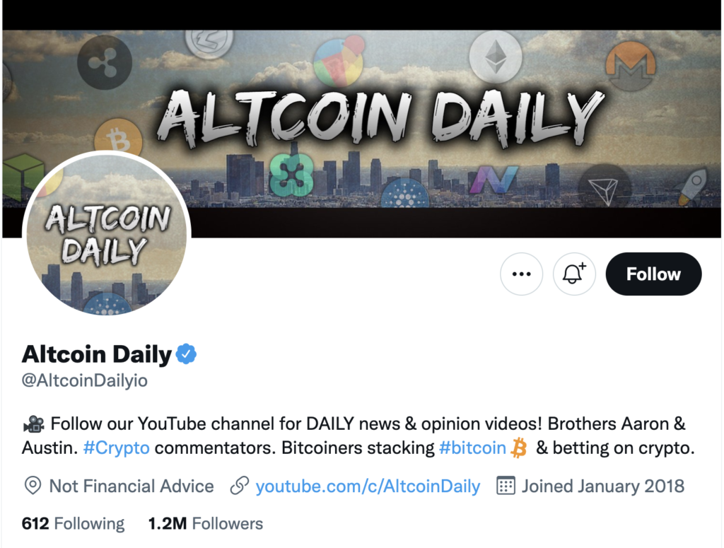 Altcoin Daily Crypto Twitter Account